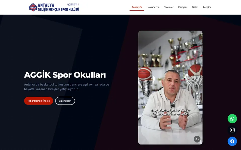 AGGİK Spor Okulları web sitesi ekran görüntüsü