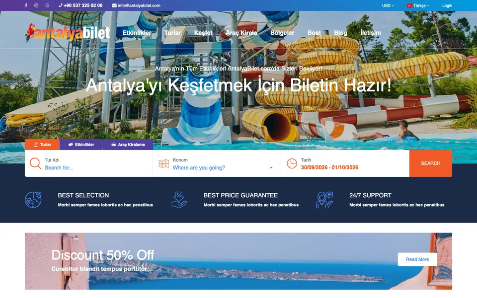 Antalya Bilet web sitesi ekran görüntüsü