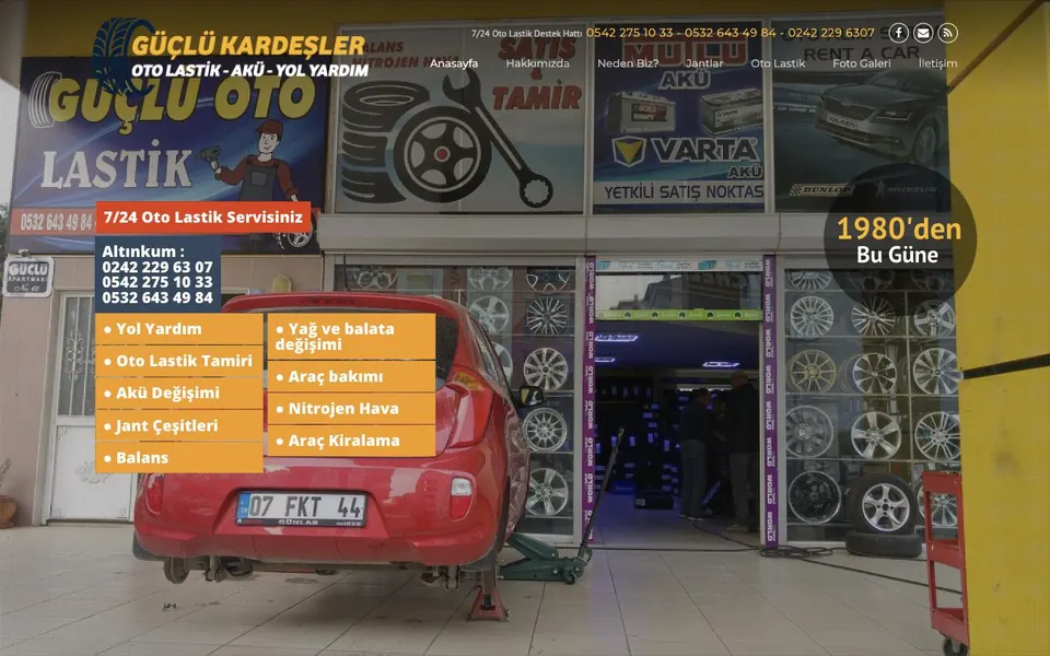 Güçlü Kardeşler Oto Lastik web sitesi ekran görüntüsü