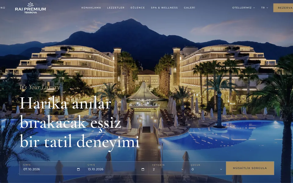 Rai Premium Hotels web sitesi ekran görüntüsü