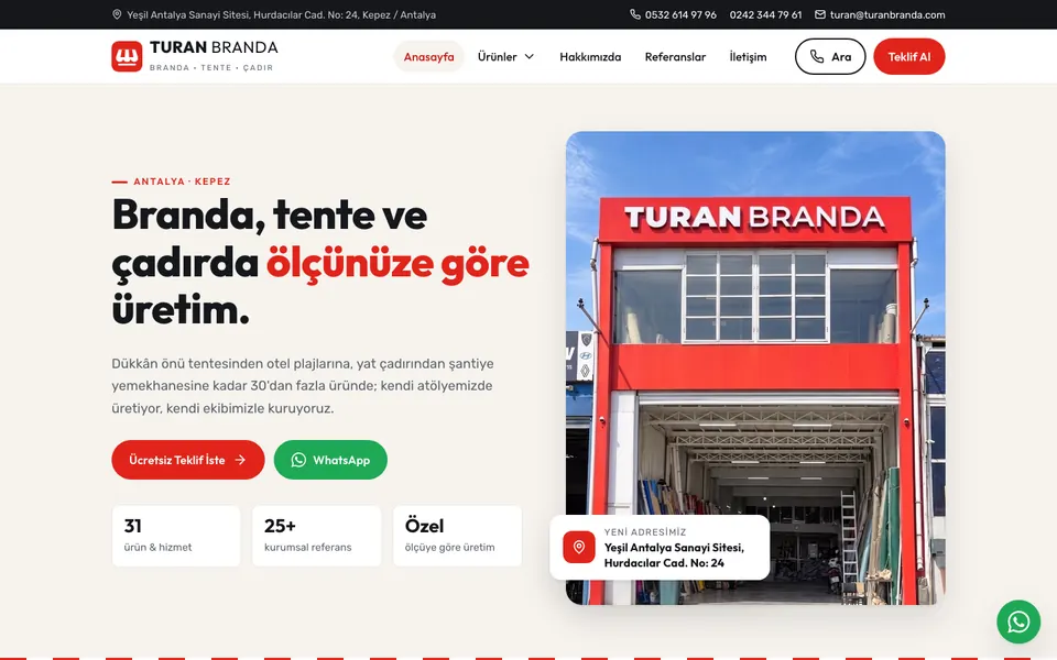 Turan Branda web sitesi ekran görüntüsü